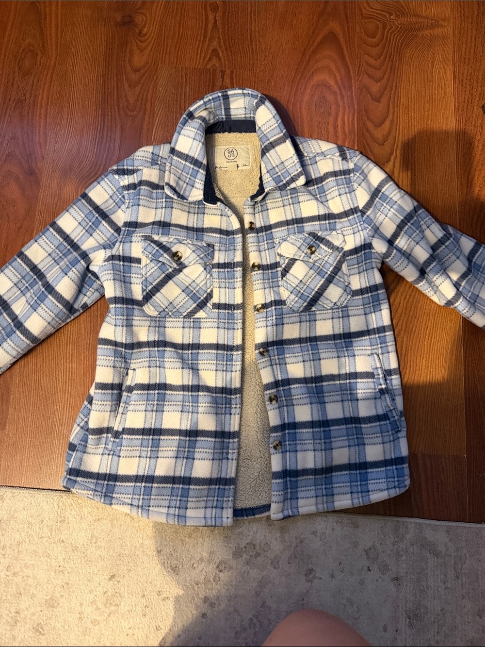 Blue & White Plaid Sherpa-Lined Jacket size small